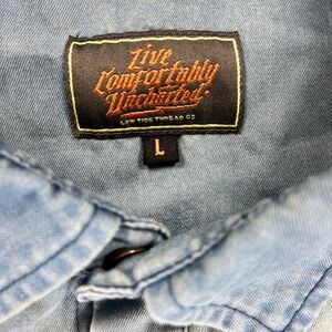 Low tide thread co. Men L snap embroidery Live Comfortably Uncharted denim Shirt
